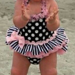Mud Pie Black and Pink Polka Dot Kids Swim One Piece